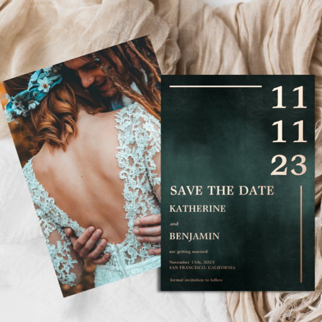 Modern Emerald Green Black Wedding Save The Date (Creator Uploaded)