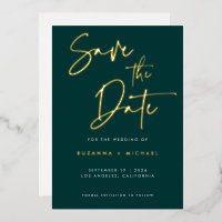Modern Emerald Green Calligraphy Wedding Save Date