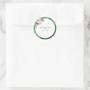 Modern Emerald Green Colour Wash Blush Floral Classic Round Sticker