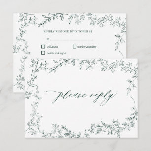 Modern Emerald Green Elegant Leaf Wedding RSVP Card