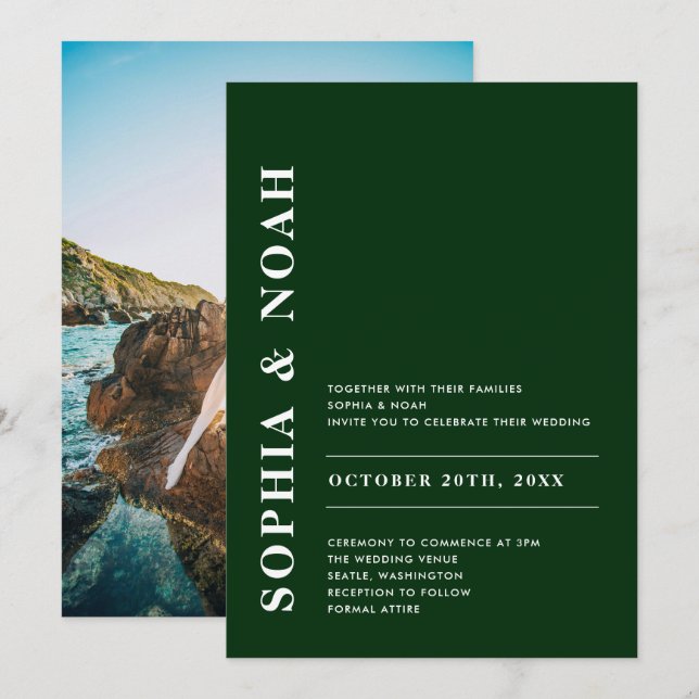 Modern Emerald Green Elegant Simple Wedding Photo Invitation (Front/Back)