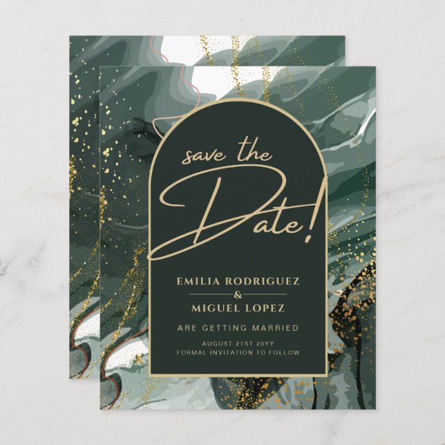 Modern Emerald Green Gold Agate Marble WEDDING (Front/Back)