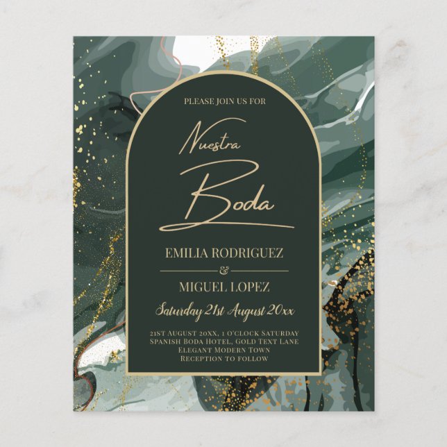 Modern Emerald Green Gold Agate Marble WEDDING Flyer (Front)
