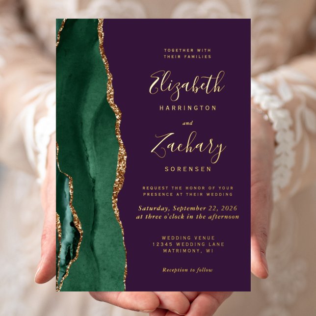 Modern Emerald Green Gold Agate Purple Wedding (Creator Uploaded)