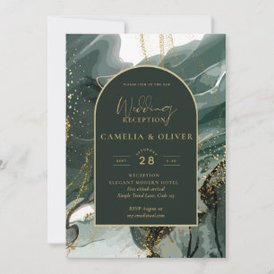 Modern Emerald Green Gold Agate Wedding RECEPTION Invitation