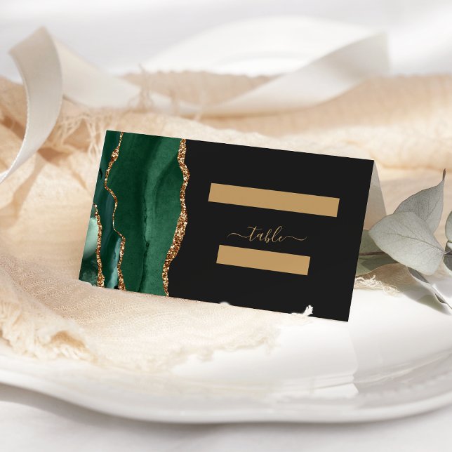 Modern Emerald Green Gold Agate Wedding Table Place Card (Creator Uploaded)