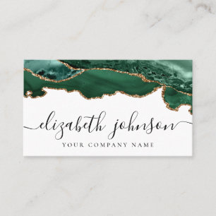 Modern Emerald Green Gold Glitter Agate Marble Business Card