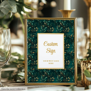 Modern Emerald Green Gold Greenery Custom Sign