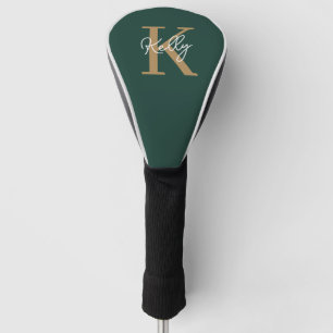Modern Emerald Green Gold Monogram Script Golf Head Cover