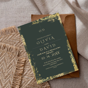 Modern Emerald Green Gold Wedding Invitation