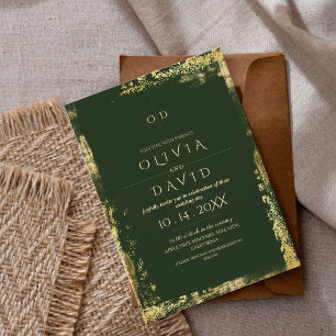 Modern Emerald Green Gold Wedding Invitation