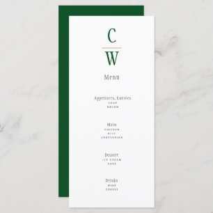 Modern Emerald Green Gold Wedding Monogrammed Menu
