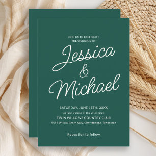 Modern Emerald Green Ivory Script Wedding  Invitation