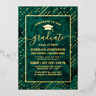 Modern Emerald Green Marble Graduation Party Gold