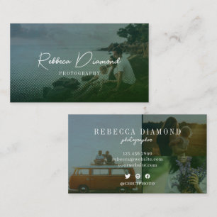 Modern Emerald Green Overlay 4 Photos Script Business Card