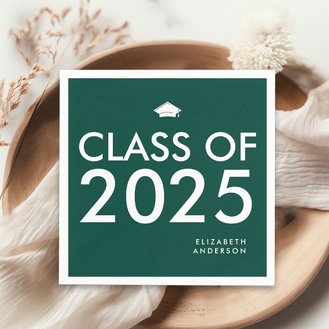 Modern Emerald Green Personalised Graduation Party Napkin (Creator Uploaded)