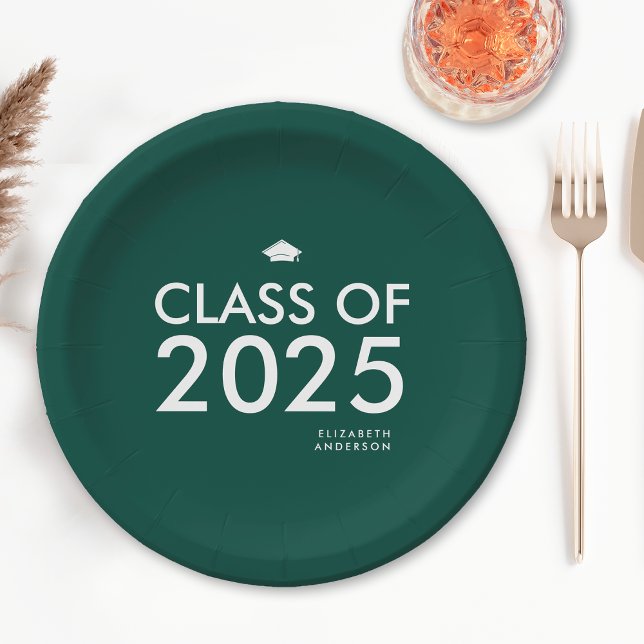Modern Emerald Green Personalised Graduation Party Paper Plate (Creator Uploaded)