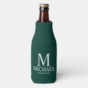 Modern Emerald Green Personalised Groomsman Bottle Cooler