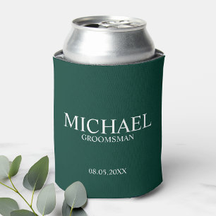 Modern Emerald Green Personalised Groomsman Can Cooler