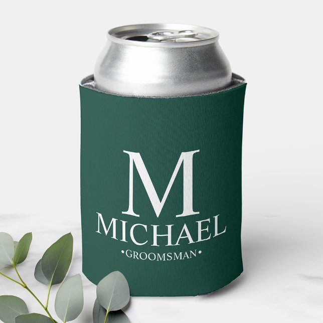 Modern Emerald Green Personalised Groomsman Can Cooler (Creator Uploaded)