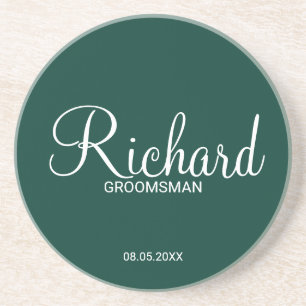 Modern Emerald Green Personalised Groomsman Coaster