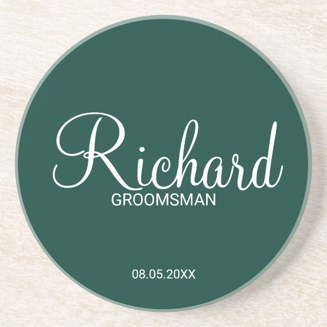 Modern Emerald Green Personalised Groomsman Coaster (Front)