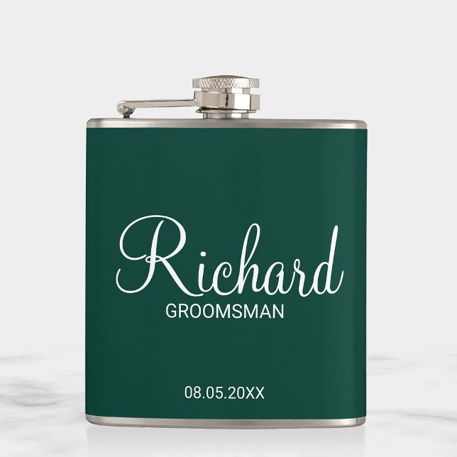 Modern Emerald Green Personalised Groomsman Hip Flask (Creator Uploaded)