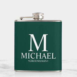 Modern Emerald Green Personalised Groomsman Hip Flask