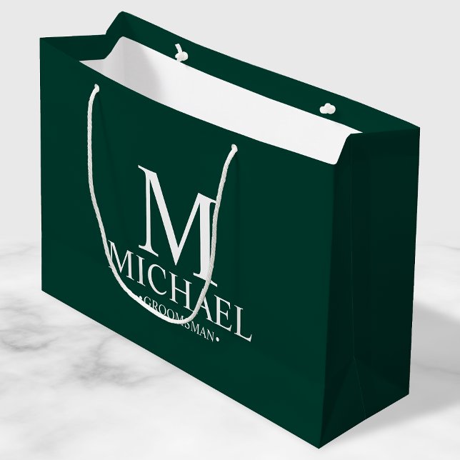 Modern Emerald Green Personalised Groomsman Large Gift Bag (Creator Uploaded)