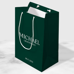 Modern Emerald Green Personalised Groomsman Medium Gift Bag