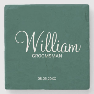 Modern Emerald Green Personalised Groomsman Stone Coaster