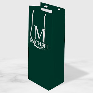 Modern Emerald Green Personalised Groomsman Wine Gift Bag