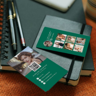 Modern Emerald Green Photo Collage Photographer Business Card