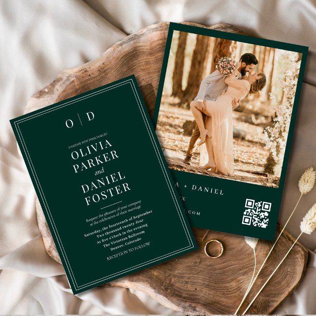 Modern Emerald Green Photo QR Code Wedding Invitation (Creator Uploaded)