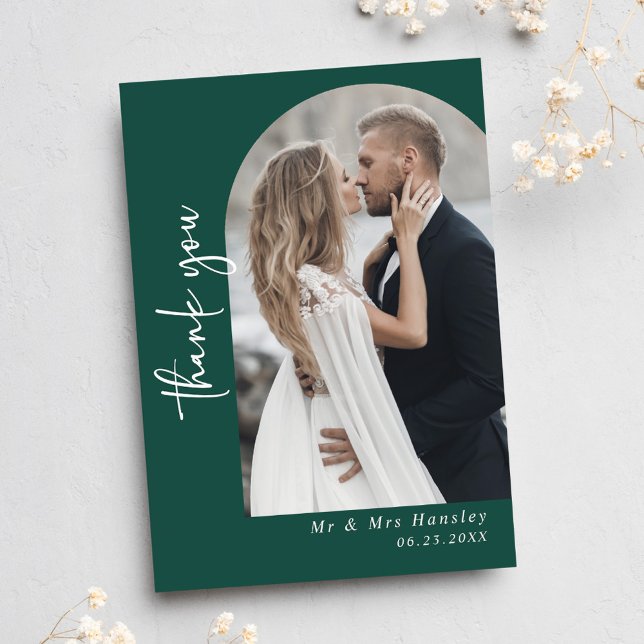 Modern Emerald Green Photo Wedding Thank You Card (Modern Emerald Green Photo Wedding Thank You Card)