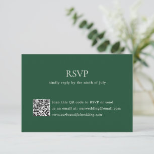 Modern Emerald Green QR Code Elegant Wedding RSVP Card