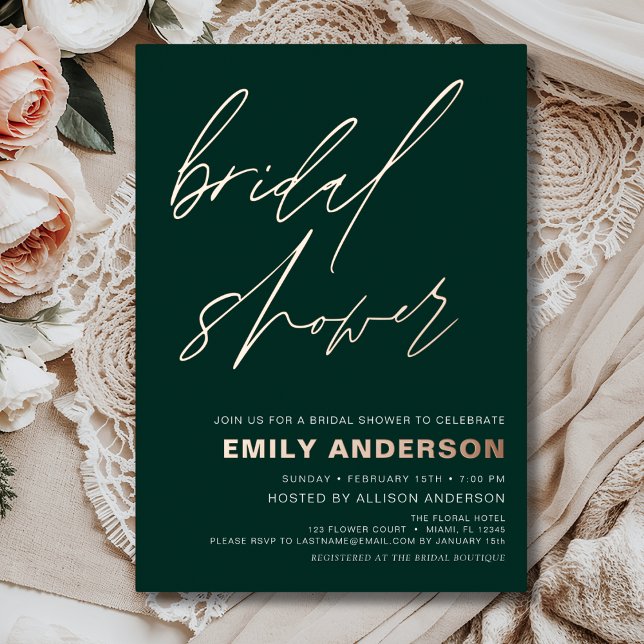 Modern Emerald Green Rose Gold Bridal Shower Chic (Creator Uploaded)