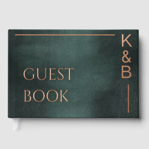 Modern Emerald Green & Rose Gold Foil Wedding Guest Book