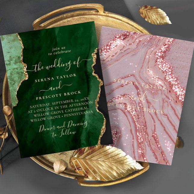 Modern Emerald Green Rosy Wedding Invitation (Creator Uploaded)