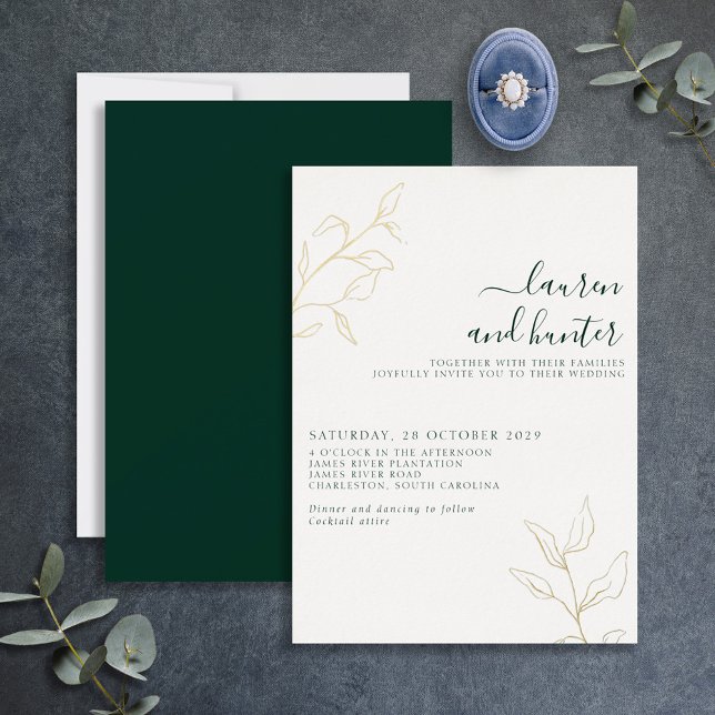 Modern Emerald Green Script Botanical Wedding Gold (Creator Uploaded)