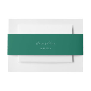 Modern Emerald Green Script Wedding Invitation Belly Band