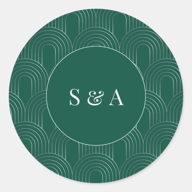 Modern Emerald Green & Silver Arch Classic Round Sticker (Front)