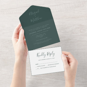 Modern Emerald Green Simple Handwriting Wedding All In One Invitation