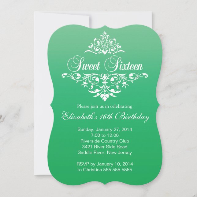 Modern Emerald Green Sweet Sixteen Birthday Party Invitation (Front)