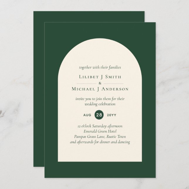 Modern Emerald Green Typography Wedding Invitation (Front/Back)