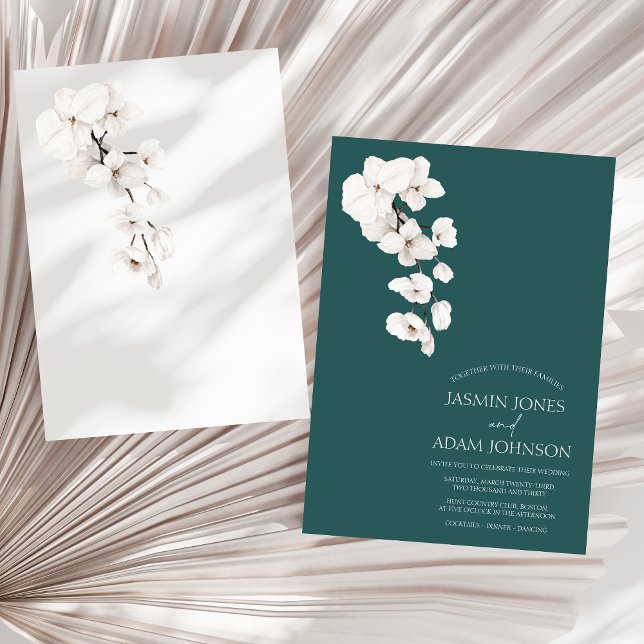 Modern Emerald Green White Orchids Flowers Wedding Invitation (Modern Emerald Green White Orchids Flowers Wedding Invitation)