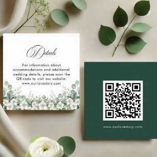 Modern Emerald Greenery QR Code Wedding Details Enclosure Card