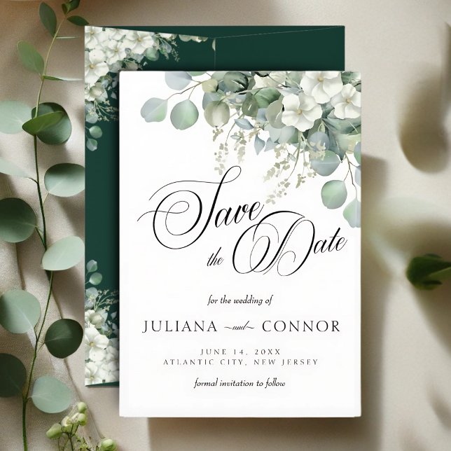 Modern Emerald Greenery Save The Date Card (Creator Uploaded)