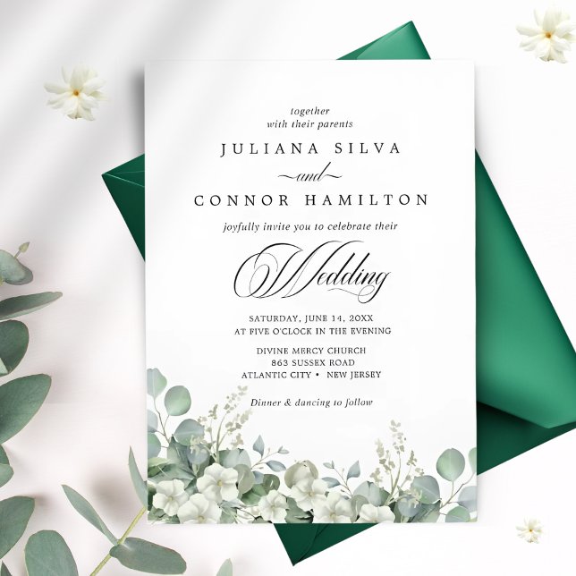 Modern Emerald Greenery Wedding invitation (Creator Uploaded)