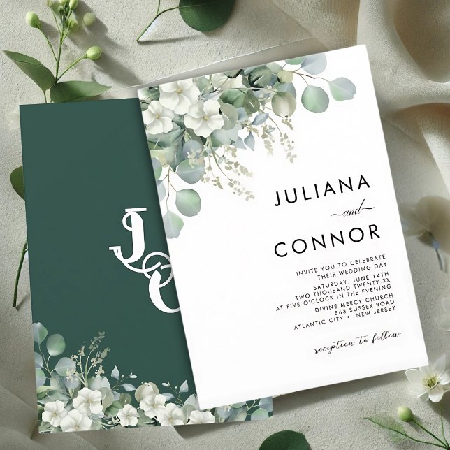 Modern Emerald Greenery Wedding invitation (Creator Uploaded)